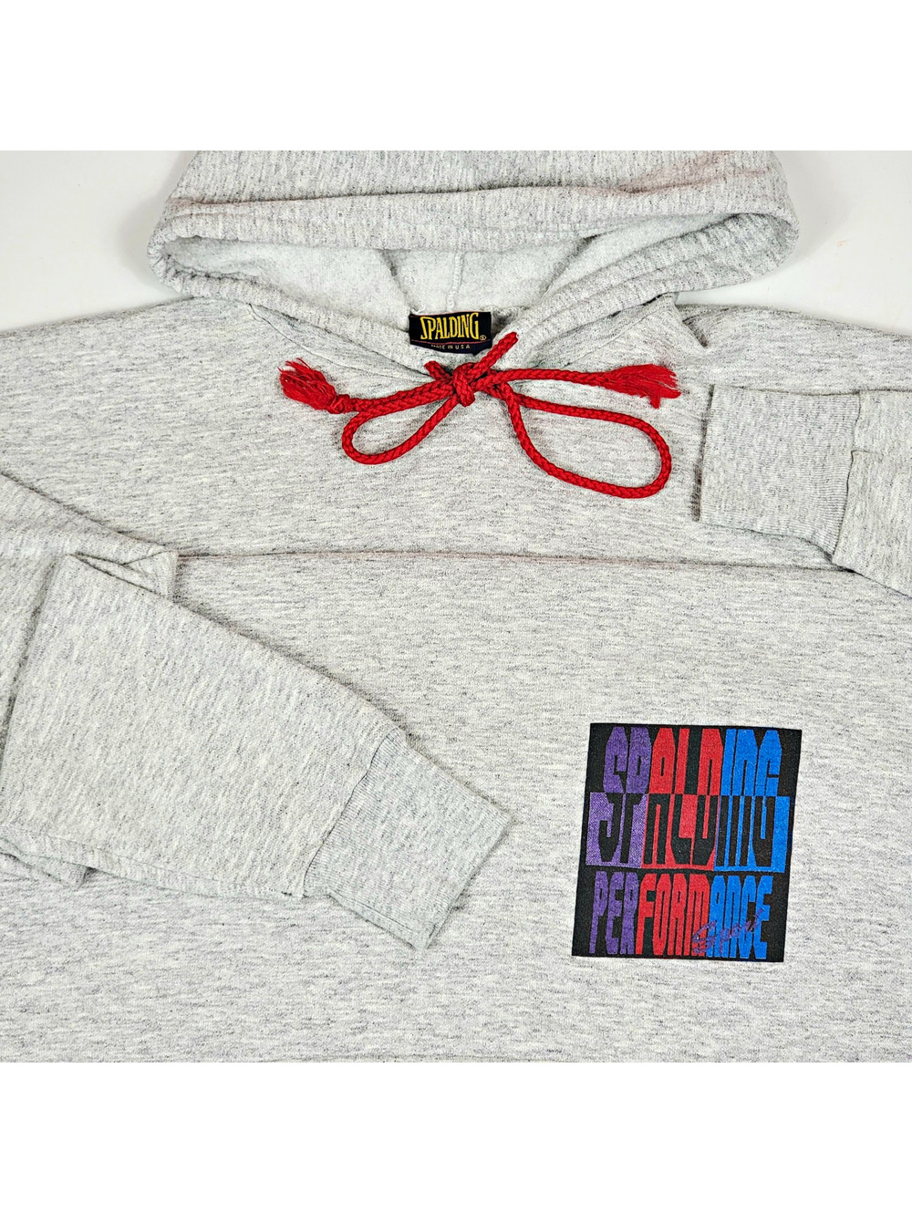Vintage 90s Spalding Gray Pullover Hoodie Red Drawstring Lrg